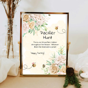 Bee floral pacifier hunt baby shower game poster