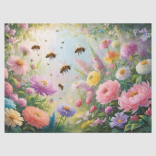 Bee Floral vintage carnation orange decoupage  Tissue Paper