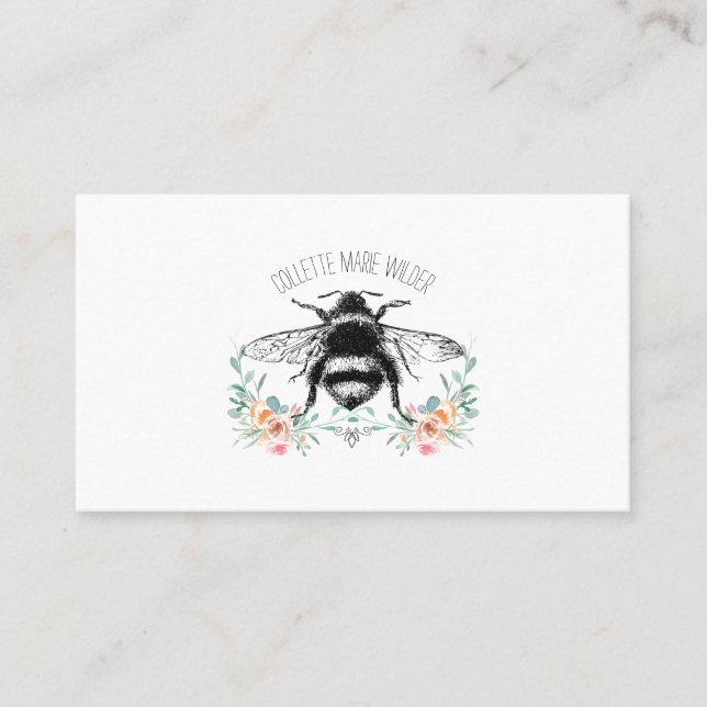 Bee Floral Watercolor Floral Calling Card (Front)