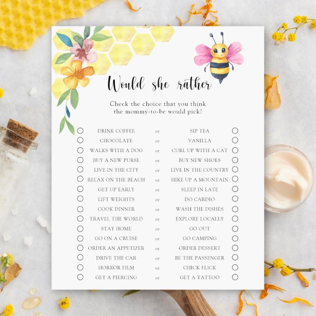 Bee floral / Would She Rather Baby Shower Game (Creator Uploaded)