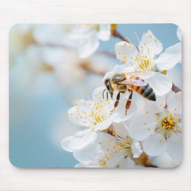 Bee Flower Nature Serene Tranquil Peace Mouse Pad (Front)