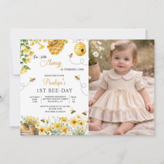 Bee Flower Our Little Honey Is Turning Birthday Invitation