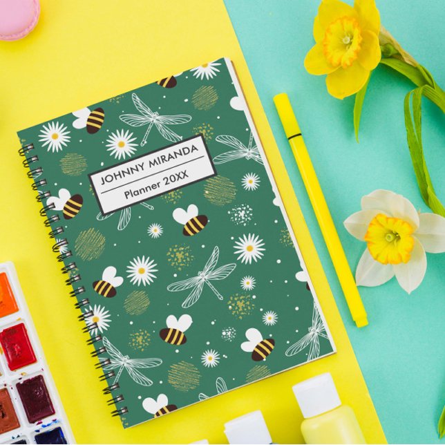 Bee & Flower Pattern Year and Name Green Planner (Creator Uploaded)