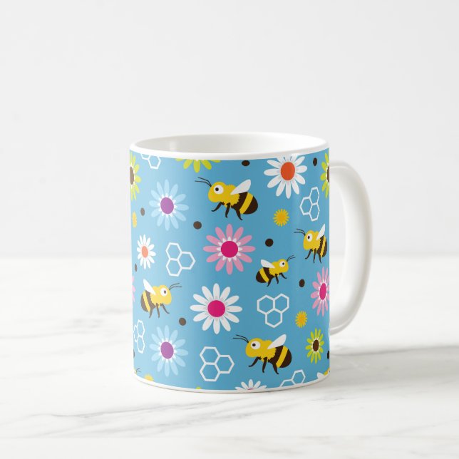 Bee & Flowers Coffee Mug (Front Right)