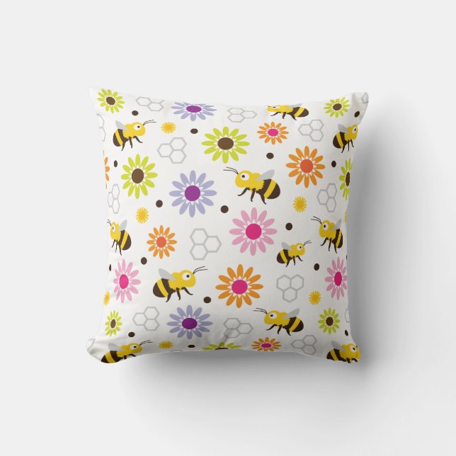 Bee & Flowers Cushion (Front)