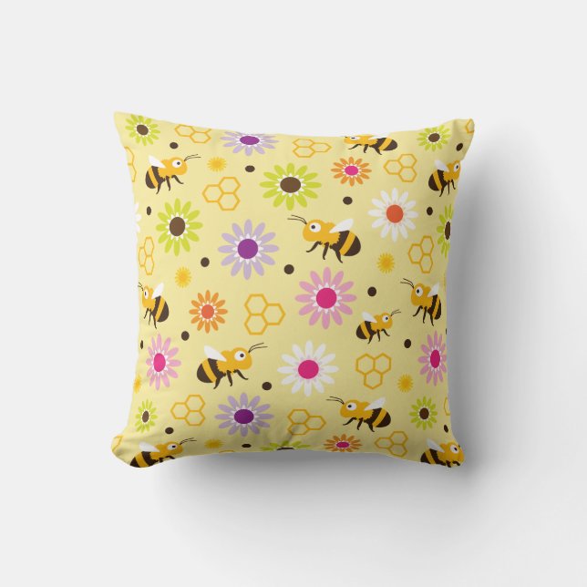 Bee & Flowers Cushion (Front)