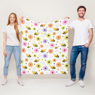 Bee & Flowers Fleece Blanket