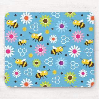 Bee & Flowers Mouse Pad