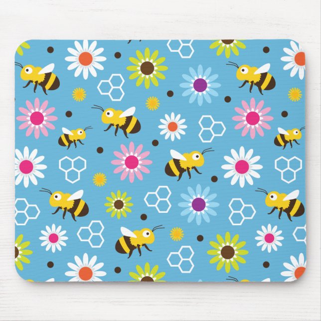 Bee & Flowers Mouse Pad (Front)