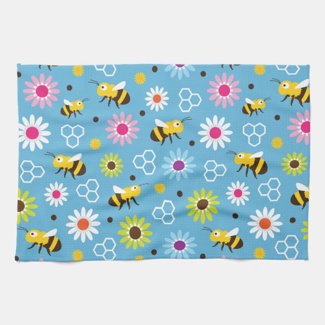 Bee & Flowers Tea Towel (Horizontal)