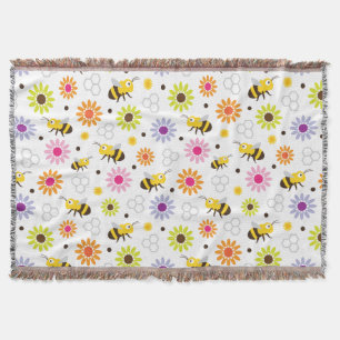 Bee & Flowers Throw Blanket
