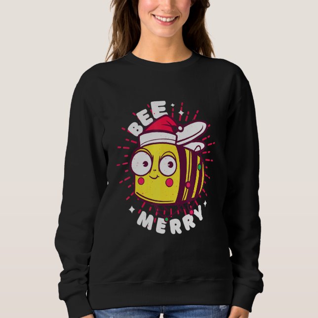 Bee For Merry Christmas With Santa Hat Sweatshirt (Front)