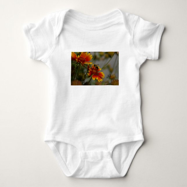 Bee foraging on a flower baby bodysuit (Front)