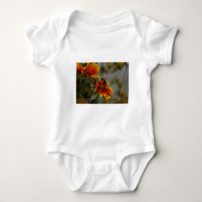 Bee foraging on a flower baby bodysuit (Front)