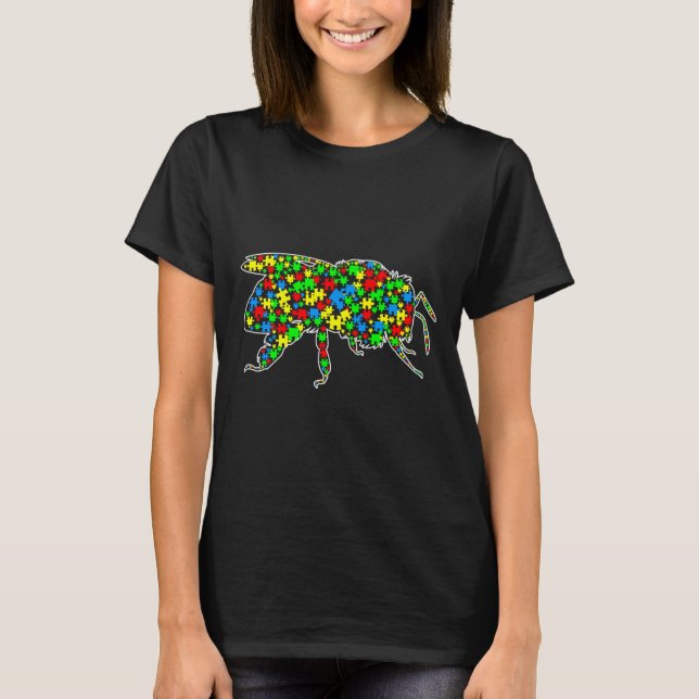 Bee Funny Puzzle Animals Autism Awareness T-Shirt (Front)