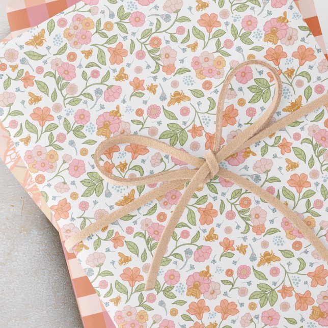 Bee Garden Floral Matching Set Wrapping Paper Sheet (Creator Uploaded)