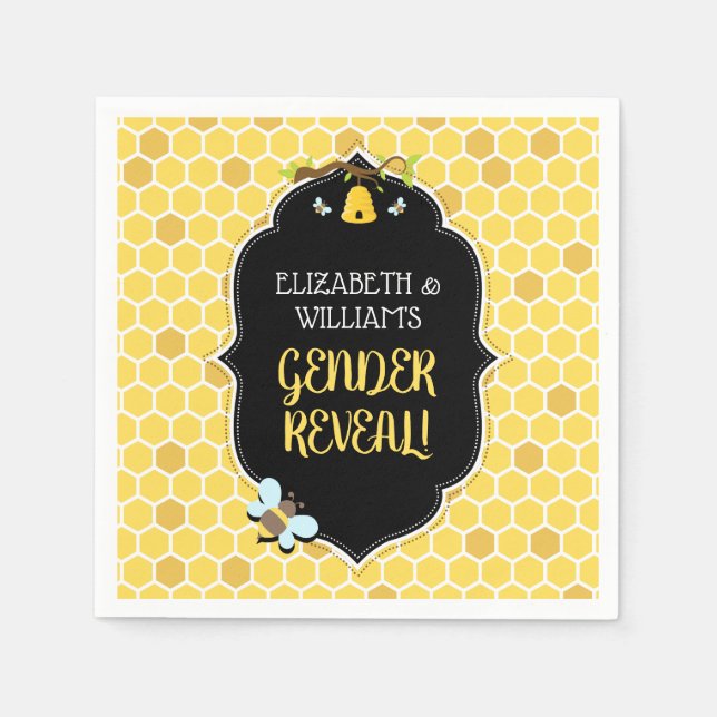 Bee Gender Reveal Baby Shower Napkin (Front)