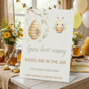 Bee Gender Reveal Guess How Many Kisses Pedestal Sign