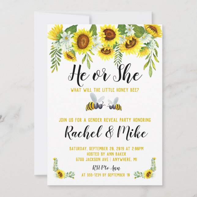 Bee Gender Reveal Party Invitation (Front)
