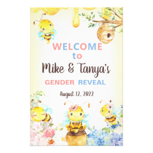 Bee gender reveal welcome sign, photo print. print
