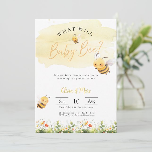Bee Gender Reveal • What Will Baby Bee Invitation (Standing Front)