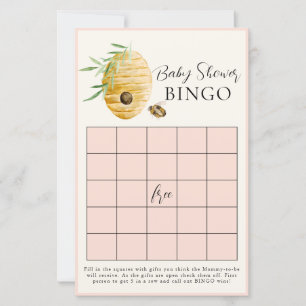 Bee Girl Baby Shower Blush Pink Bingo Game Card