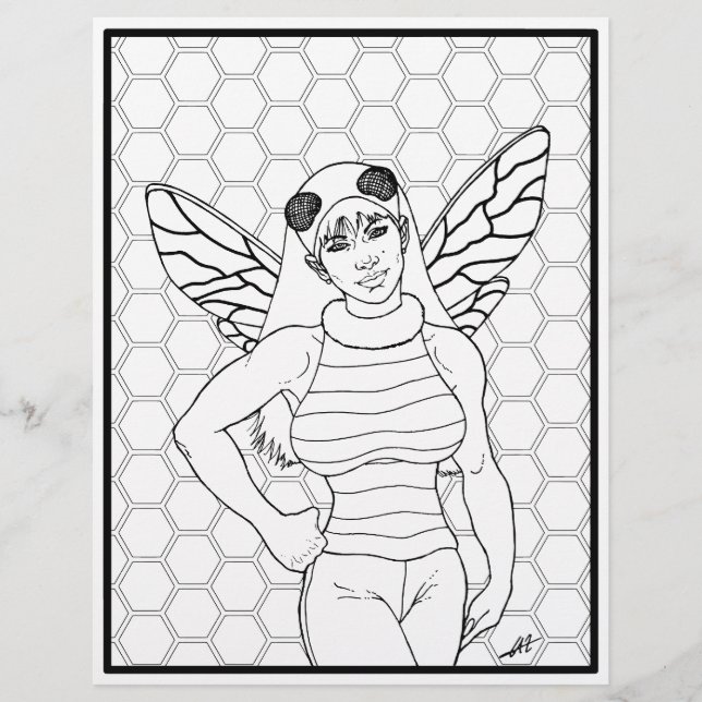Bee Girl - Colouring Page. (Front)