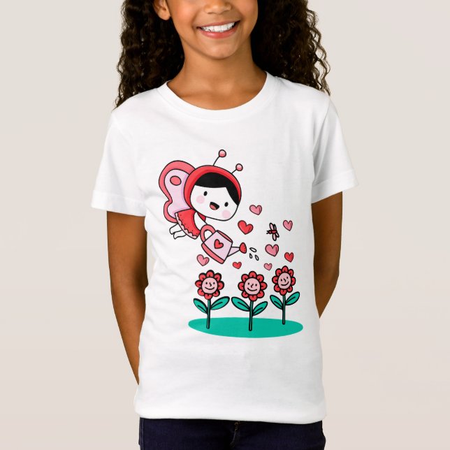 Bee Girl Flying Flower Love Garden T-Shirt (Front)