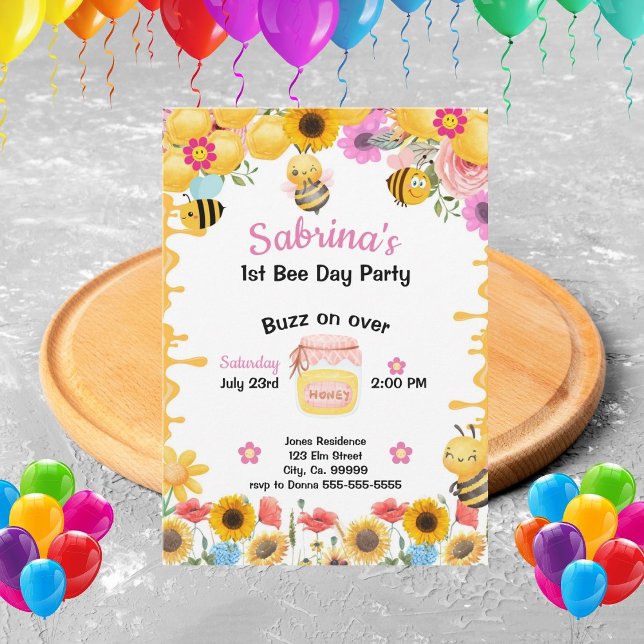 Bee Girls 1st Birthday Invitation (Creator Uploaded)