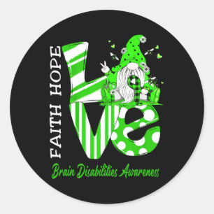 Bee Gnome Love Brain Disabilities Awareness  Classic Round Sticker