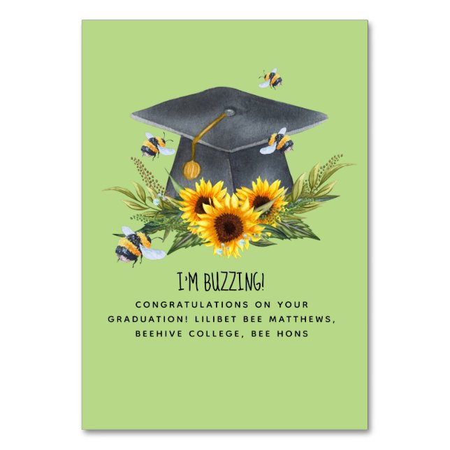 BEE Graduation Gift - Fun Im Buzzing Personalised Table Number (Front)