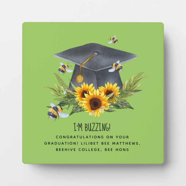BEE Graduation Gift - Fun Im Buzzing Personalized Plaque (Front)