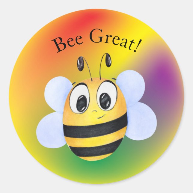 Bee Great Cute Cartoon Bee Customizabble Classic Round Sticker (Front)