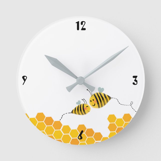 Bee happy all day! round clock (Front)