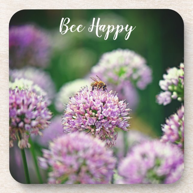 Bee Happy Anniversary w/ Purple Allium Flower Coaster (Front)