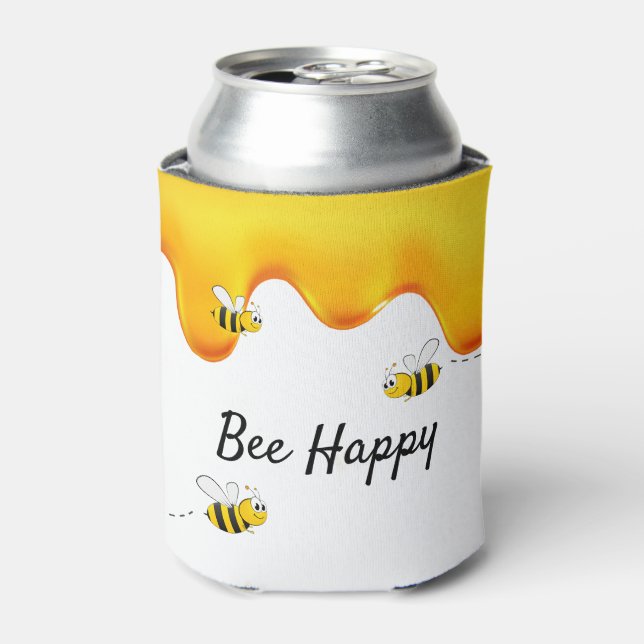 Bee Happy bees honey drips Can Cooler (Can Front)