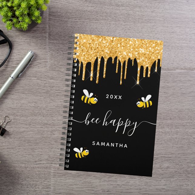 Bee happy black bumble bees glitter monogram 2026 planner (Creator Uploaded)