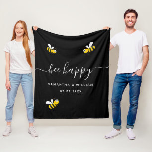 Bee happy black cute bees wedding couple fleece blanket