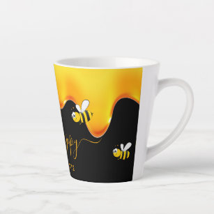 Bee Happy black cute bumble bees dripping honey Latte Mug