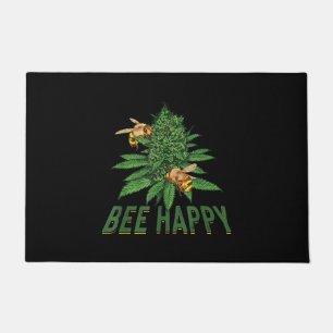 Bee Happy Brown Bee And Green Leaves Bee Gifts Doormat