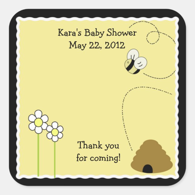 Bee Happy Bumble Bee SQUARE Favour Sticker (Front)