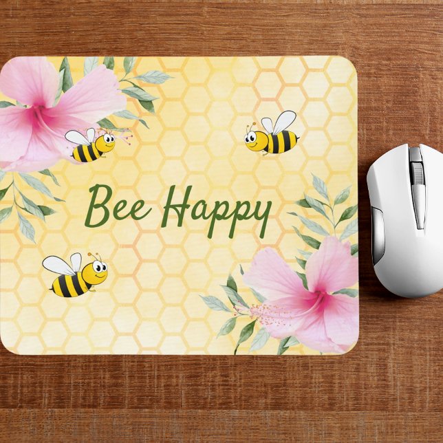Bee Happy bumble bees yellow honeycomb floral Mouse Pad (Creator Uploaded)