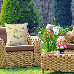 Bee Happy bumble bees yellow honeycomb humour Cushion