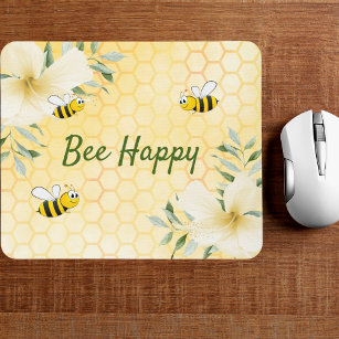 Bee Happy bumble bees yellow honeycomb summer Mouse Pad