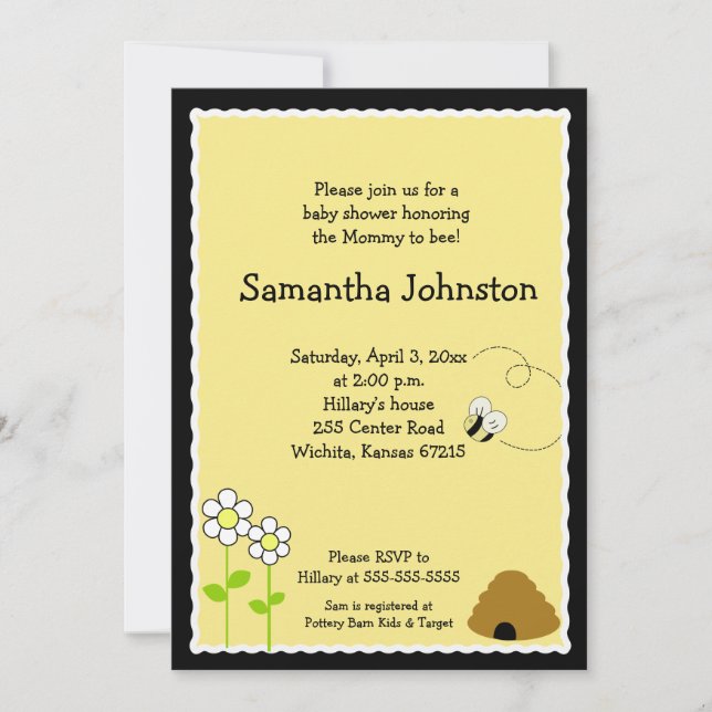 Bee Happy Bumblebee Baby Shower Invitation (Front)