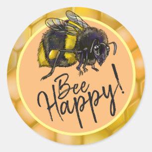 Bee Happy! Bumblebee Classic Round Sticker