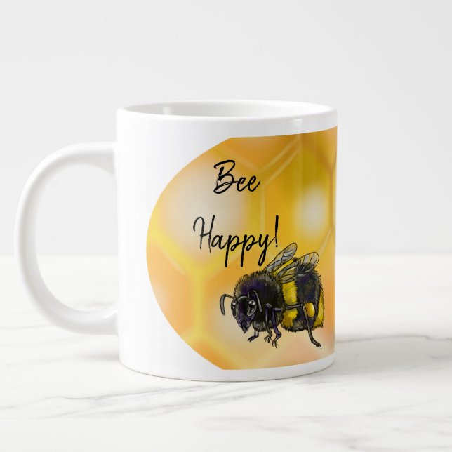 Bee Happy Bumblebees Large Coffee Mug (Left)
