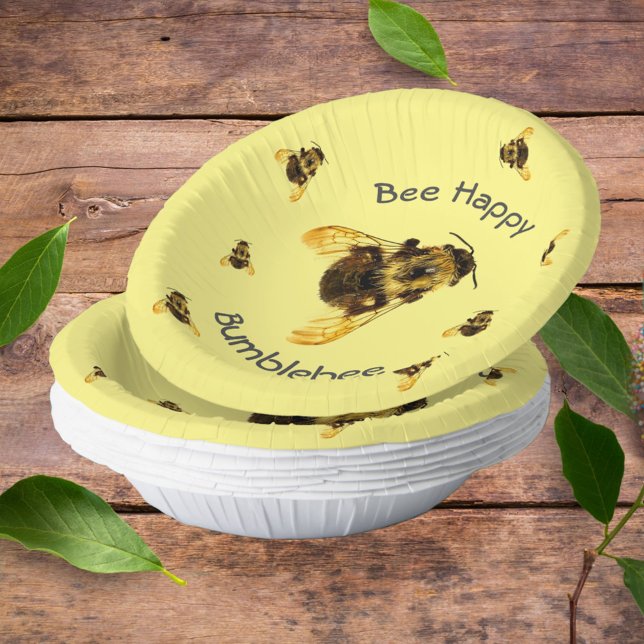 Bee Happy Bumblebees Yellow Paper Plate (Creator Uploaded)