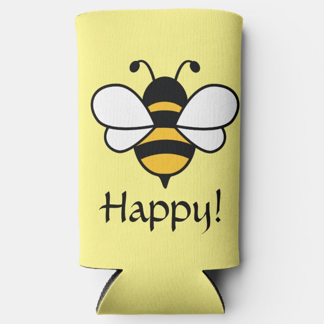 Bee Happy can cooler with Bee image. Editable (Front)