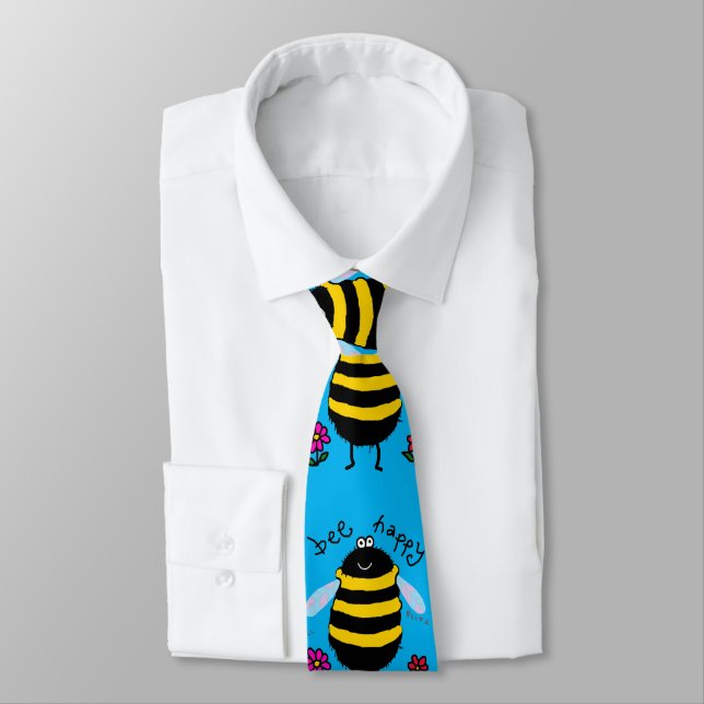 Bee Happy Cartoon Bee Tie (Tied)